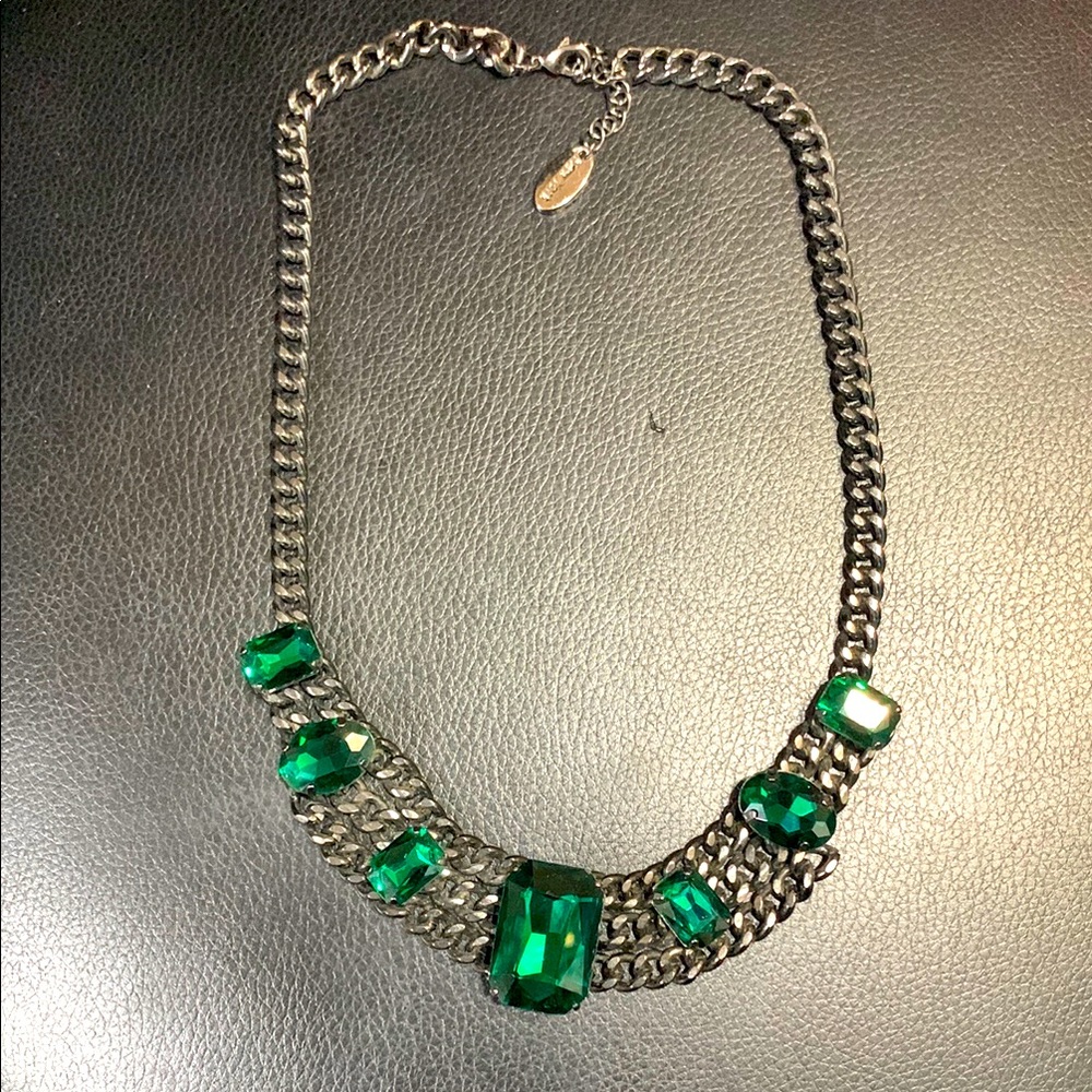 Cara New York Emerald Green Crystal Multi Curb Chain Choker Necklace#363
